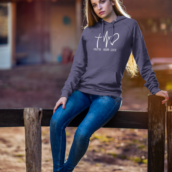 Geloof, Hoop & Liefde - Christelijke Dames hoodie biokatoen