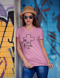 Christelijk dames V-hals shirt He is risen