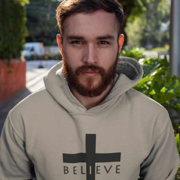 Believe kruis - christelijke heren hoodie