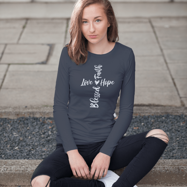 Christelijk longsleeve shirt - 11 kleuren - Love Hope Faith Blessed Cross