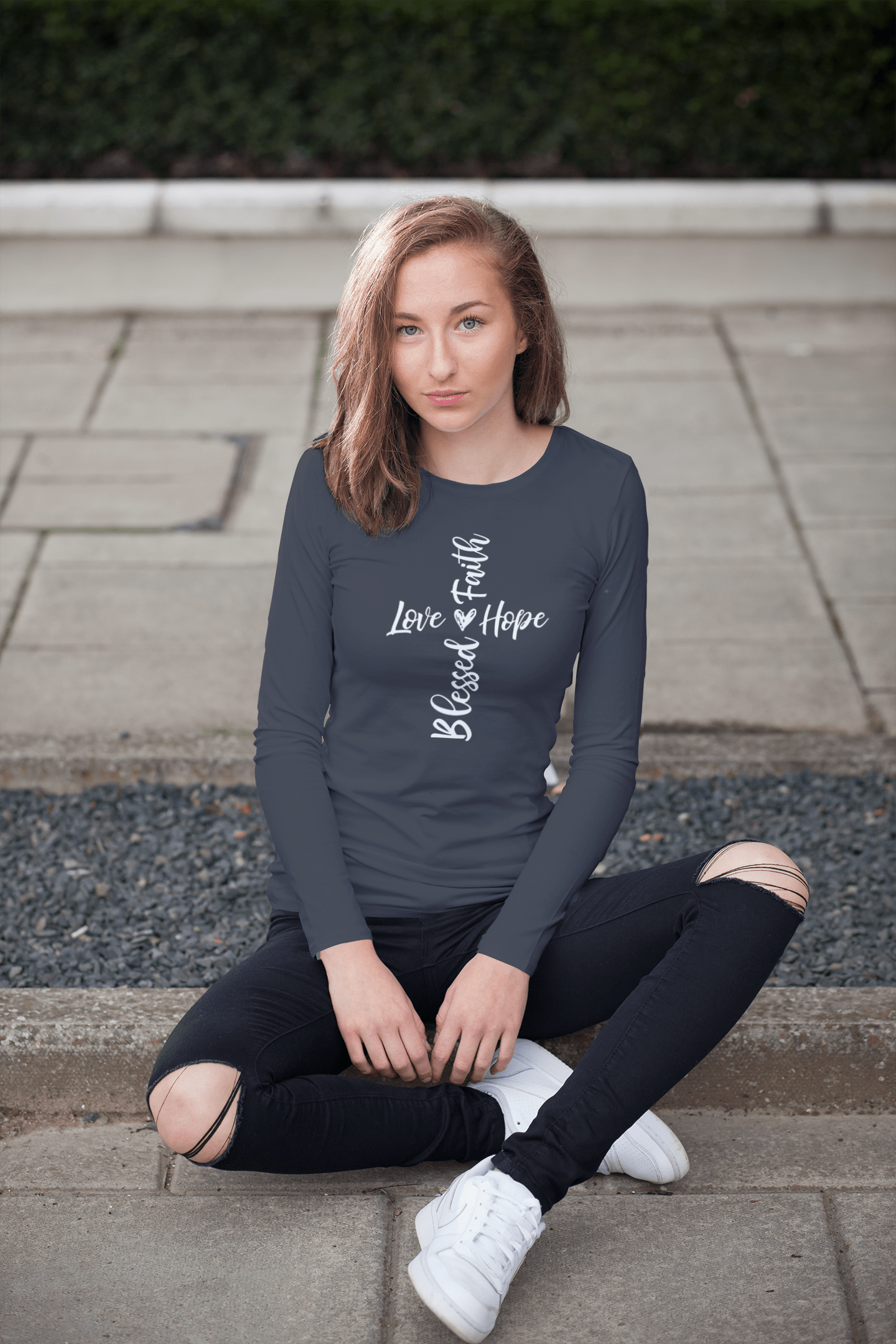 Christelijk longsleeve shirt - 11 kleuren - Love Hope Faith Blessed Cross