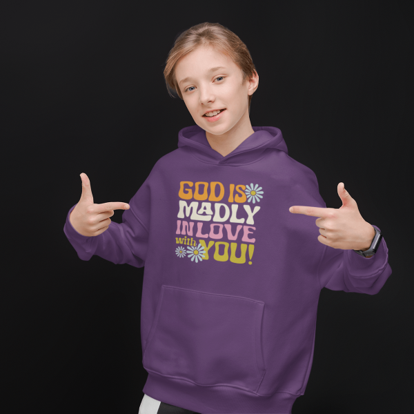 God is madly in love with you – Christelijk DUO COLOR kinder UNISEX hoodie