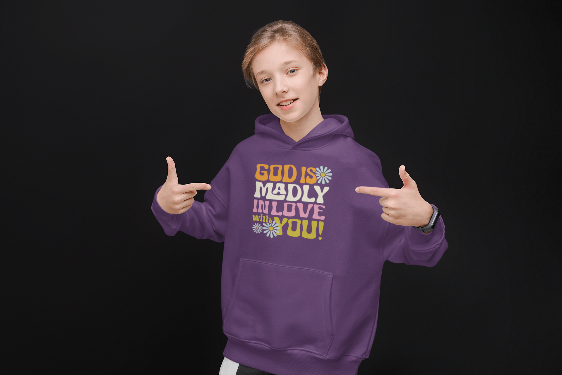 God is madly in love with you – Christelijk DUO COLOR kinder UNISEX hoodie