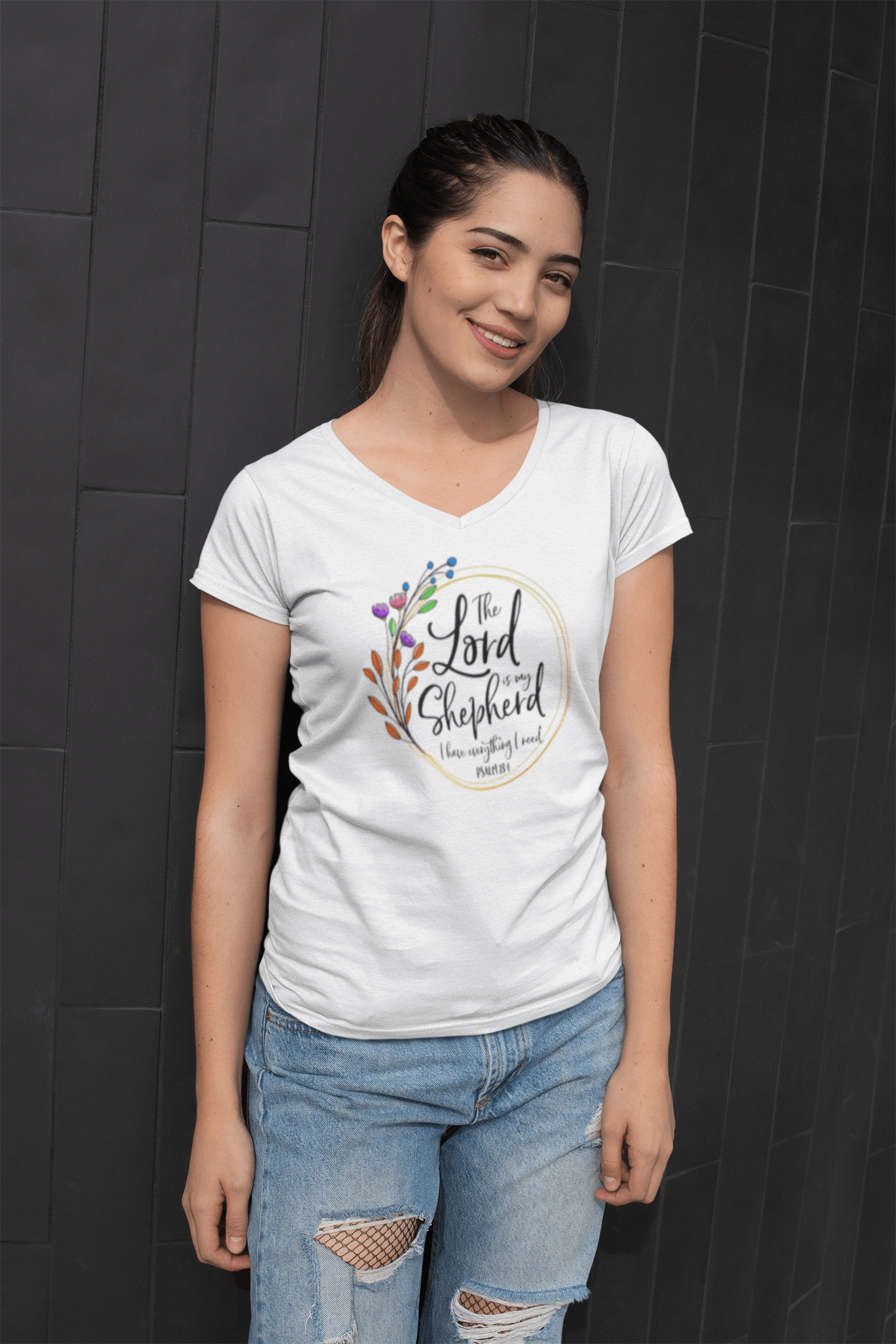 The Lord is my sheperd - Christelijk dames V-hals shirt 