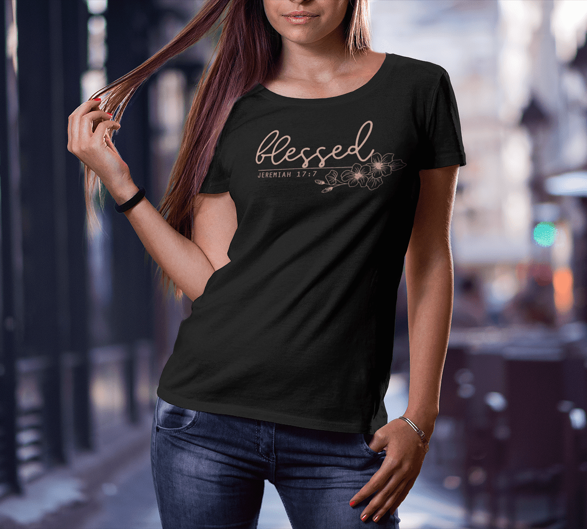 Blessed - Christelijk bio katoen ruime hals T-Shirt