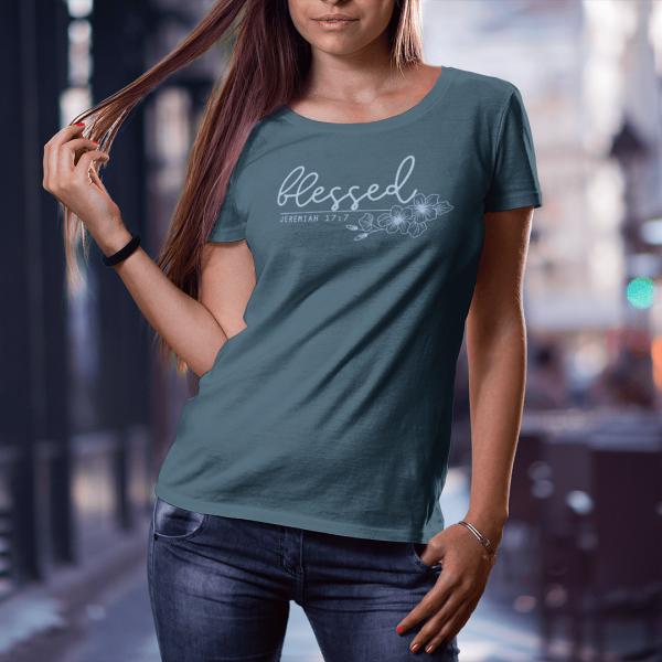 Blessed - Christelijk bio katoen ruime hals T-Shirt