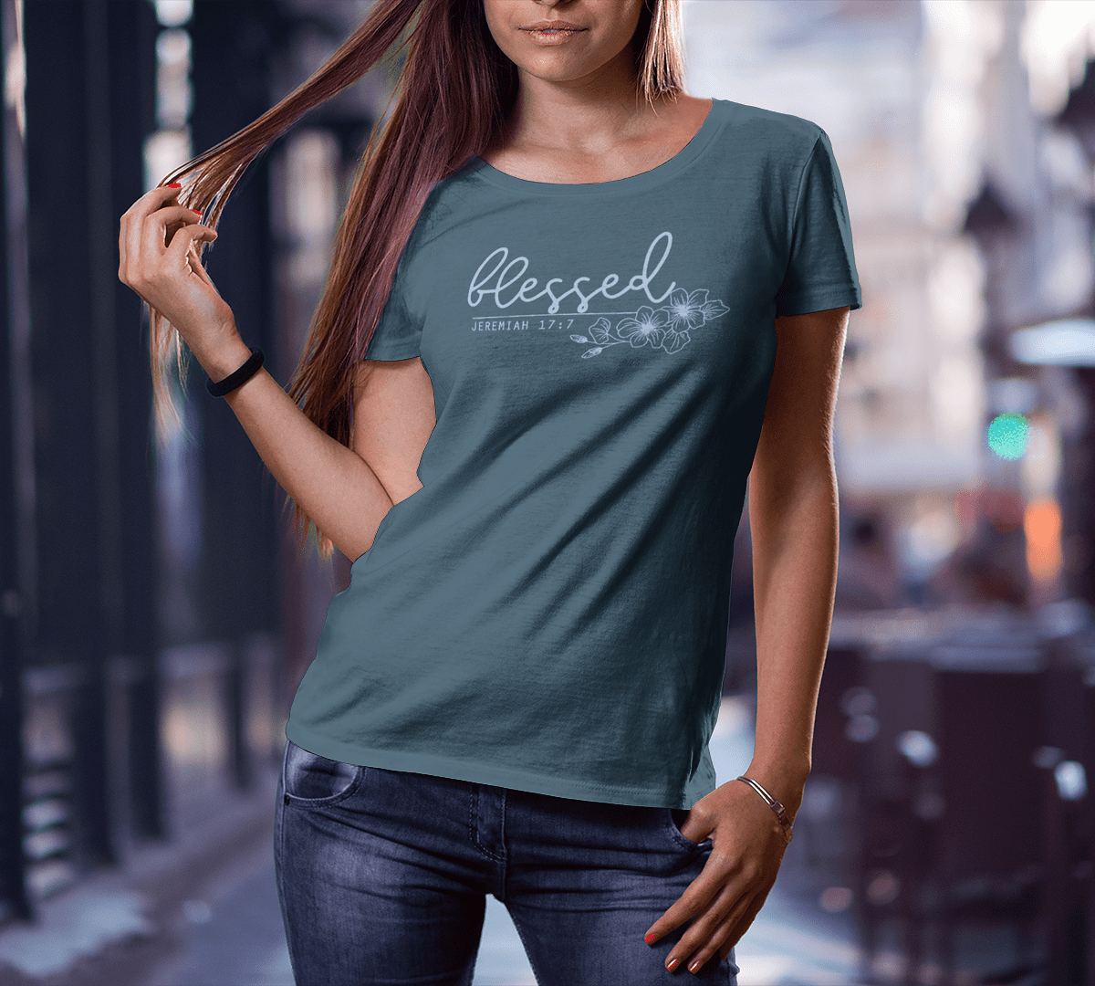 Blessed - Christelijk bio katoen ruime hals T-Shirt