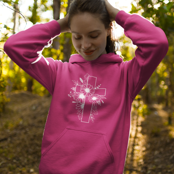 Christelijke dames hoodie! - wit Bloemen kruis