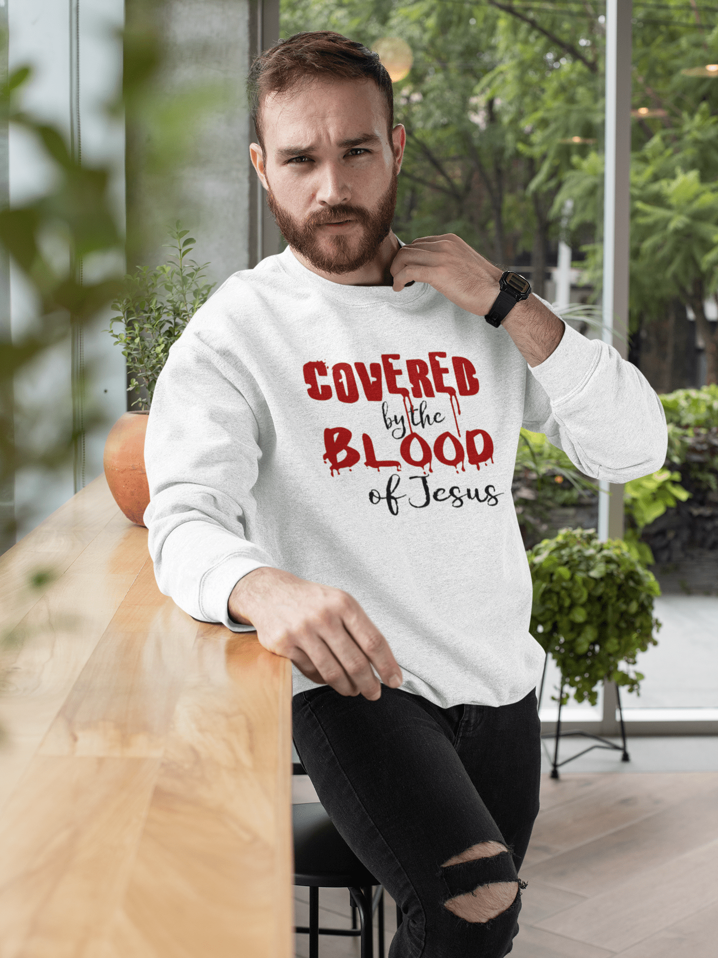 Christelijke Heren sweater - Covered by the blood of Jesus