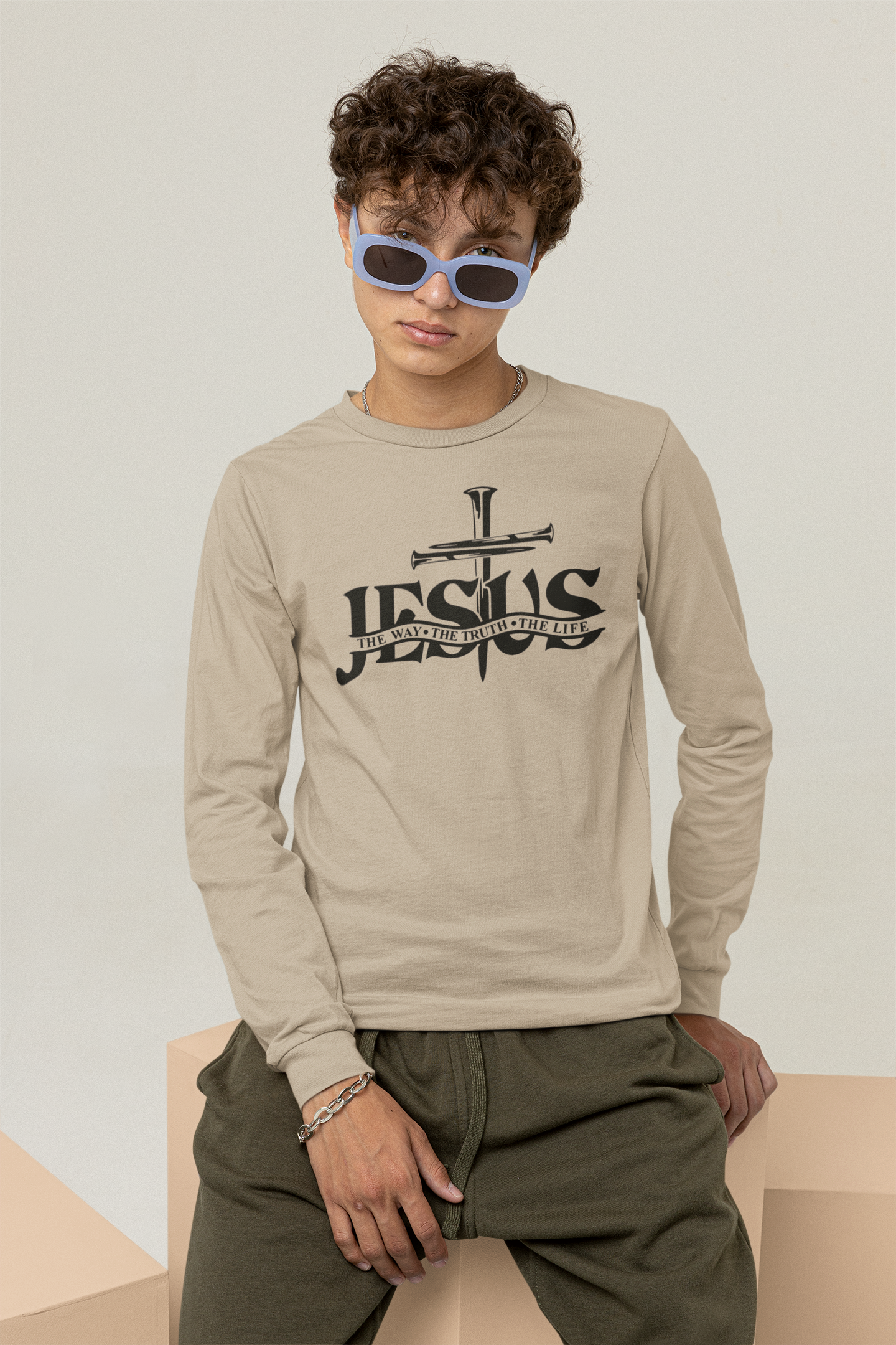 Jesus with cross - Christelijke longsleeve shirt 