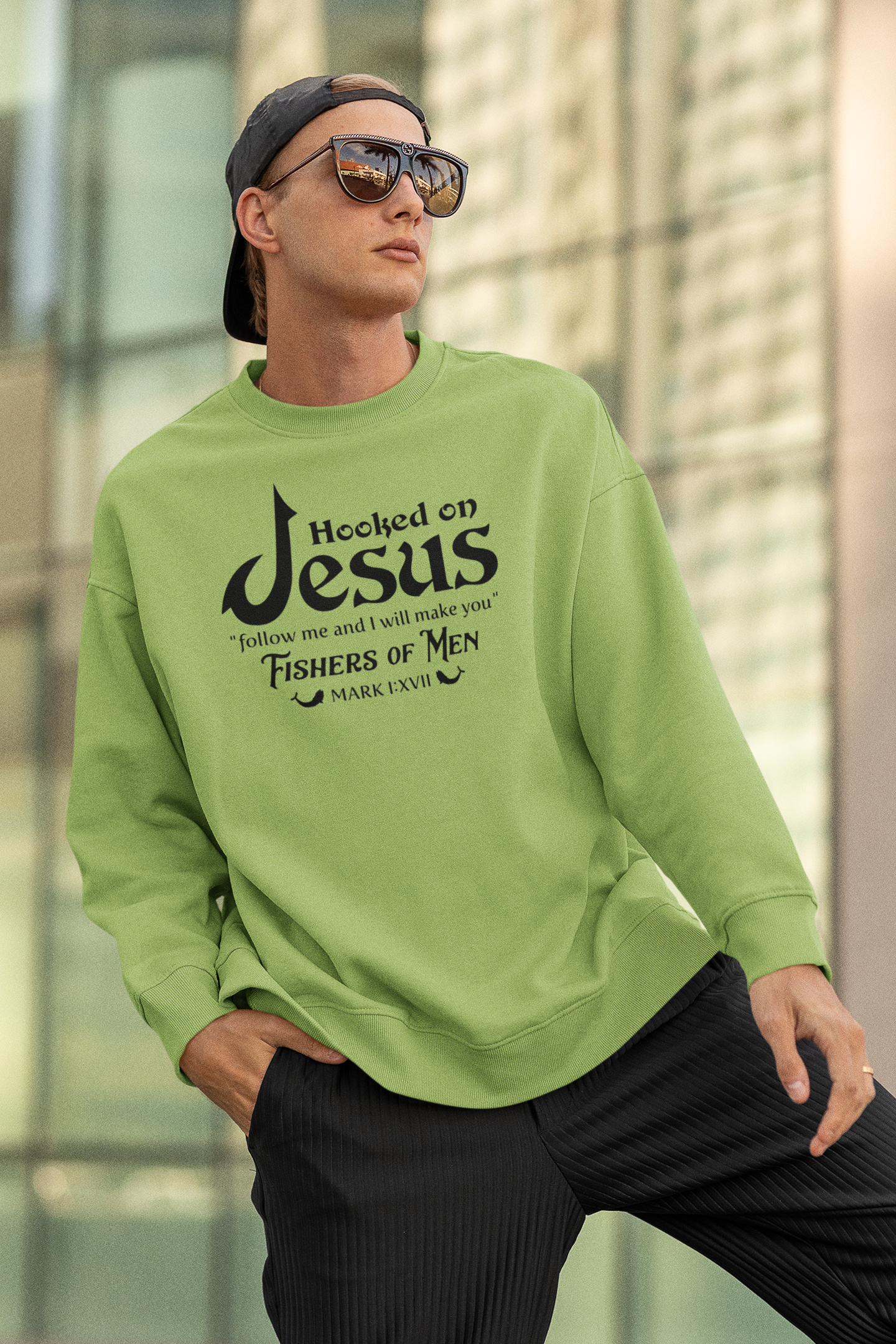 Christelijke Heren sweater - Hooked on Jesus