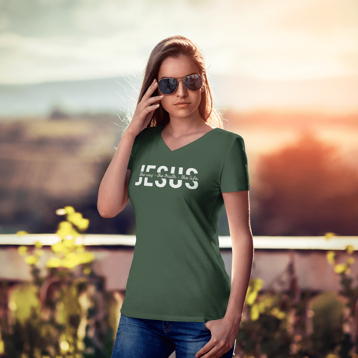 Christelijk dames V-hals shirt - The way, The truth, The Life, Jesus - 7 kleuren