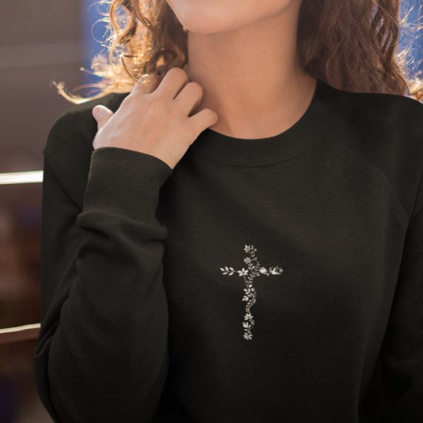 Christelijke Dames sweater - flower cross minimalistic- 20 kleuren