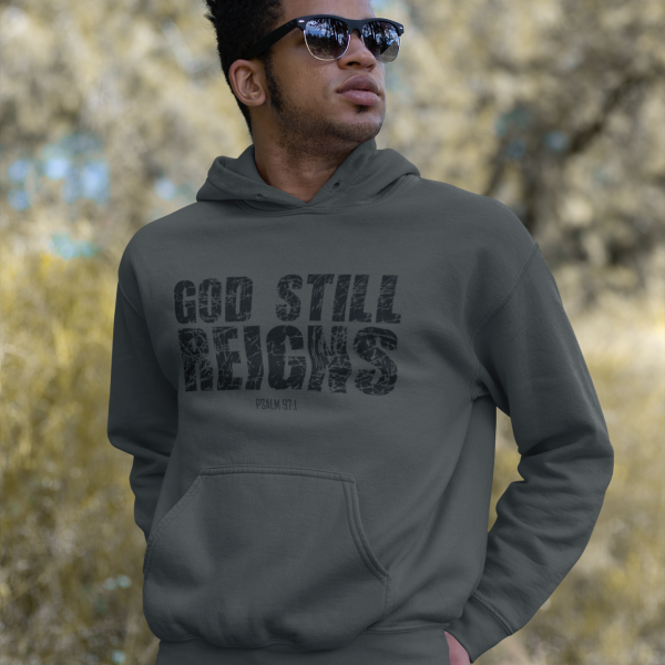 Christelijke heren hoodie - God Still Reigns - van biokatoen in 29 kleuren