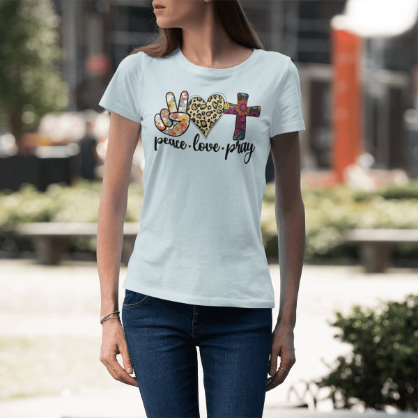 Peace Love Pray- Christelijk Dames T-Shirt - 31 kleuren