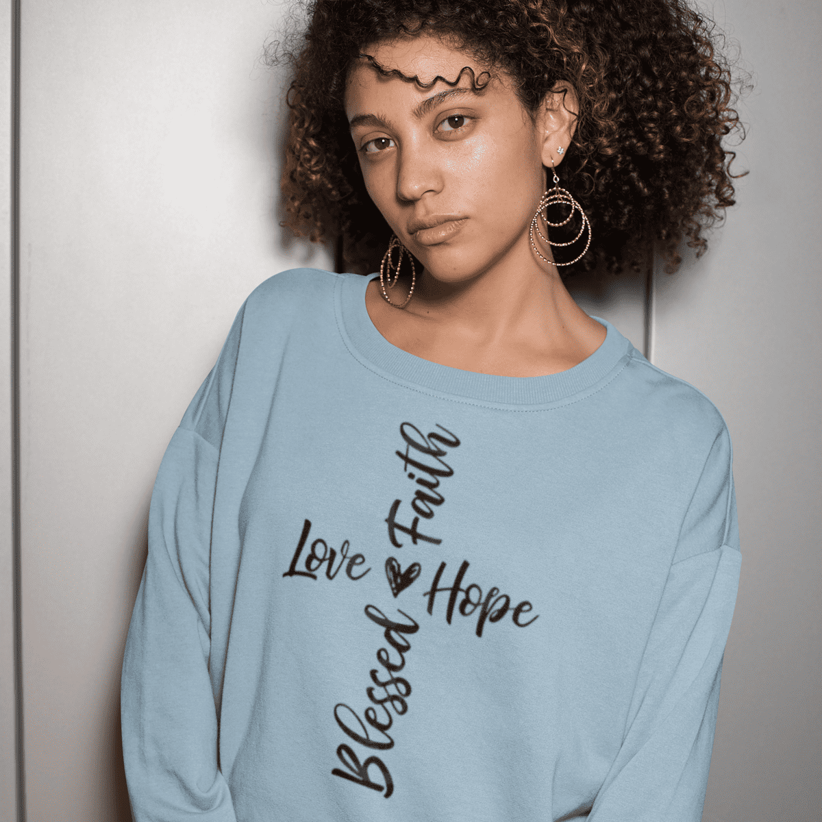 Christelijke Dames sweater - Faith, Love, Hope Blessed cross - 20 kleuren