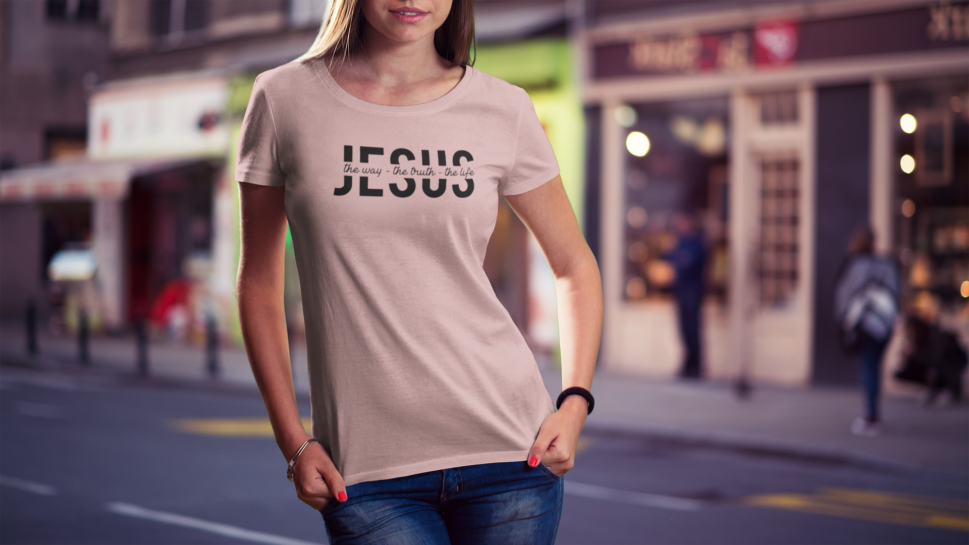 Jesus the Way, Trutsh and life - Christelijk bio katoen ruime hals T-Shirt