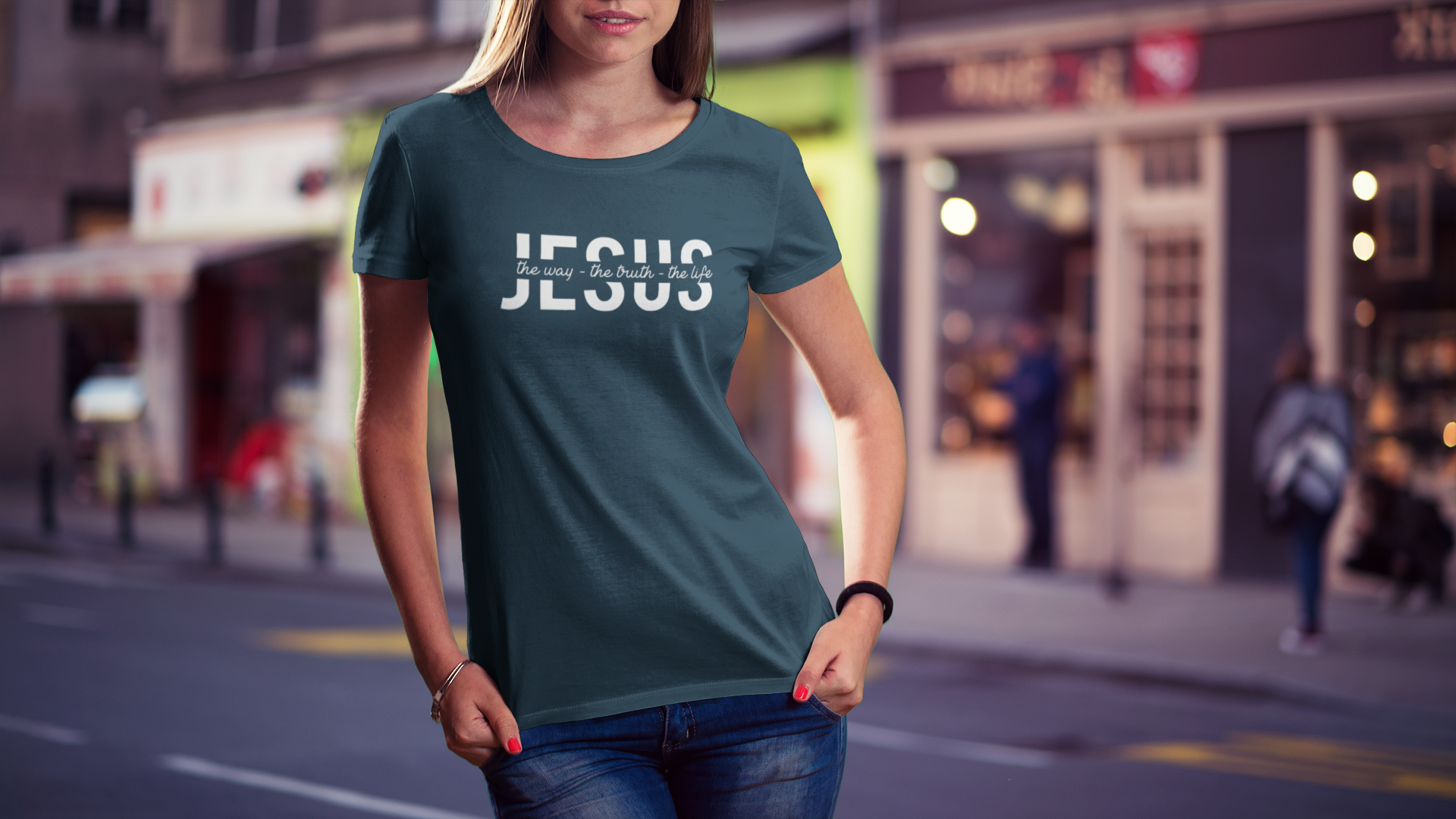 Jesus the Way, Trutsh and life - Christelijk bio katoen ruime hals T-Shirt