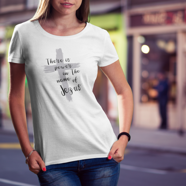 There is power in the name of Jesus - Christelijk bio katoen ruime hals T-Shirt