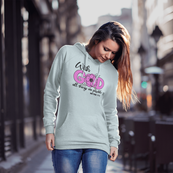 With God all things are possible - Christelijke Dames Hoodie - van biokatoen in 29 kleuren