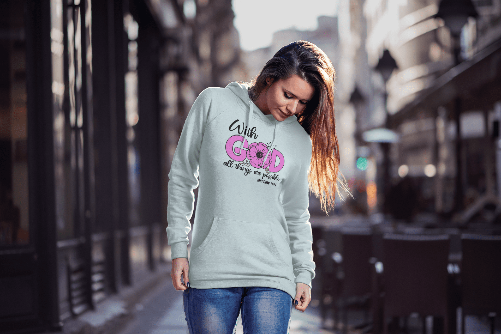 With God all things are possible - Christelijke Dames Hoodie - van biokatoen in 29 kleuren